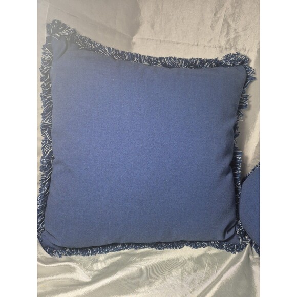 Set Of 2 Outdoor Navy Blue With White Teardrop Design Pillows - Picture 6 of 13